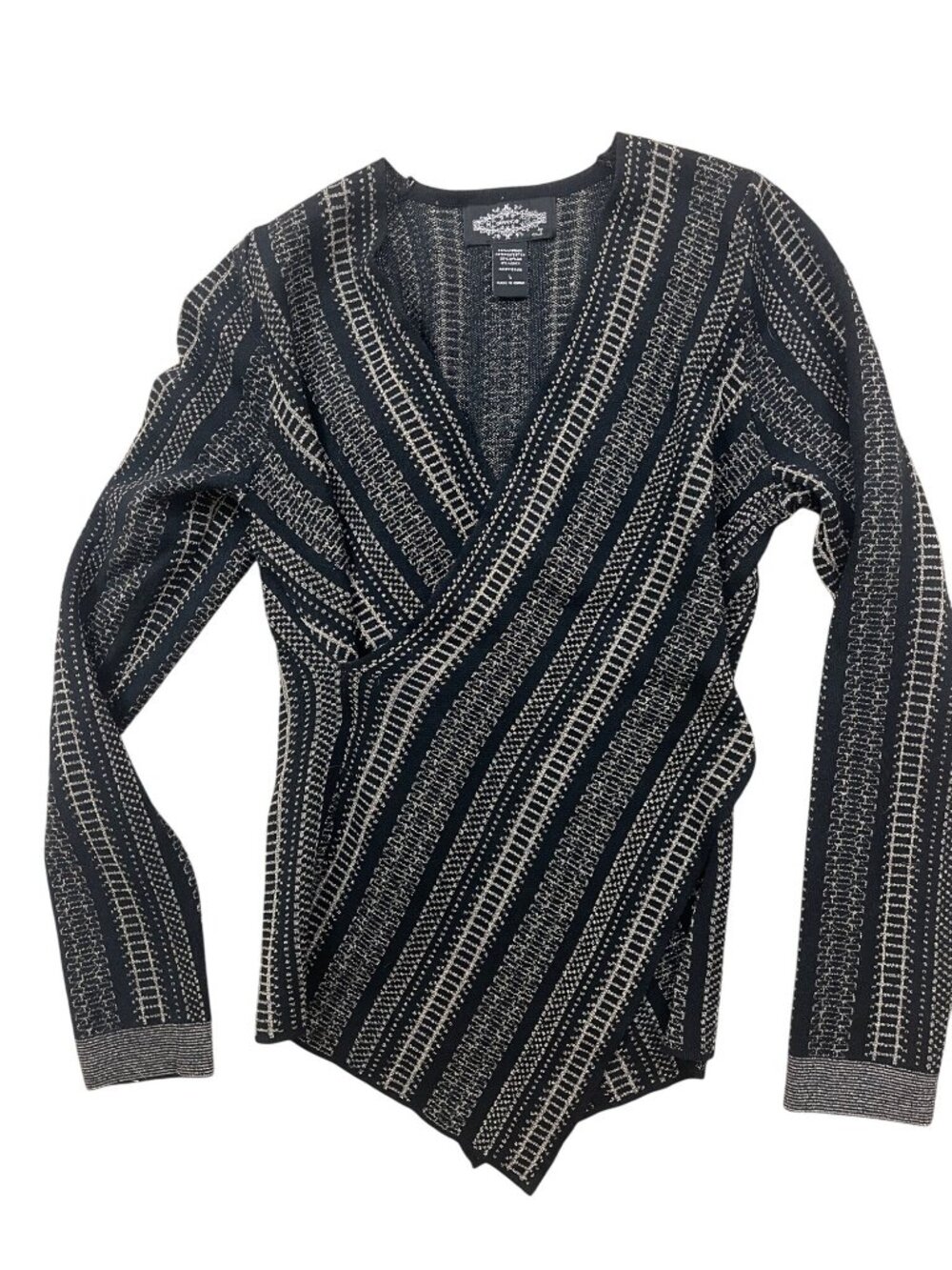 Olivero Faux Wrap Sweater Womens Large Black Metallic Gold Whimsigoth 90s Inde
